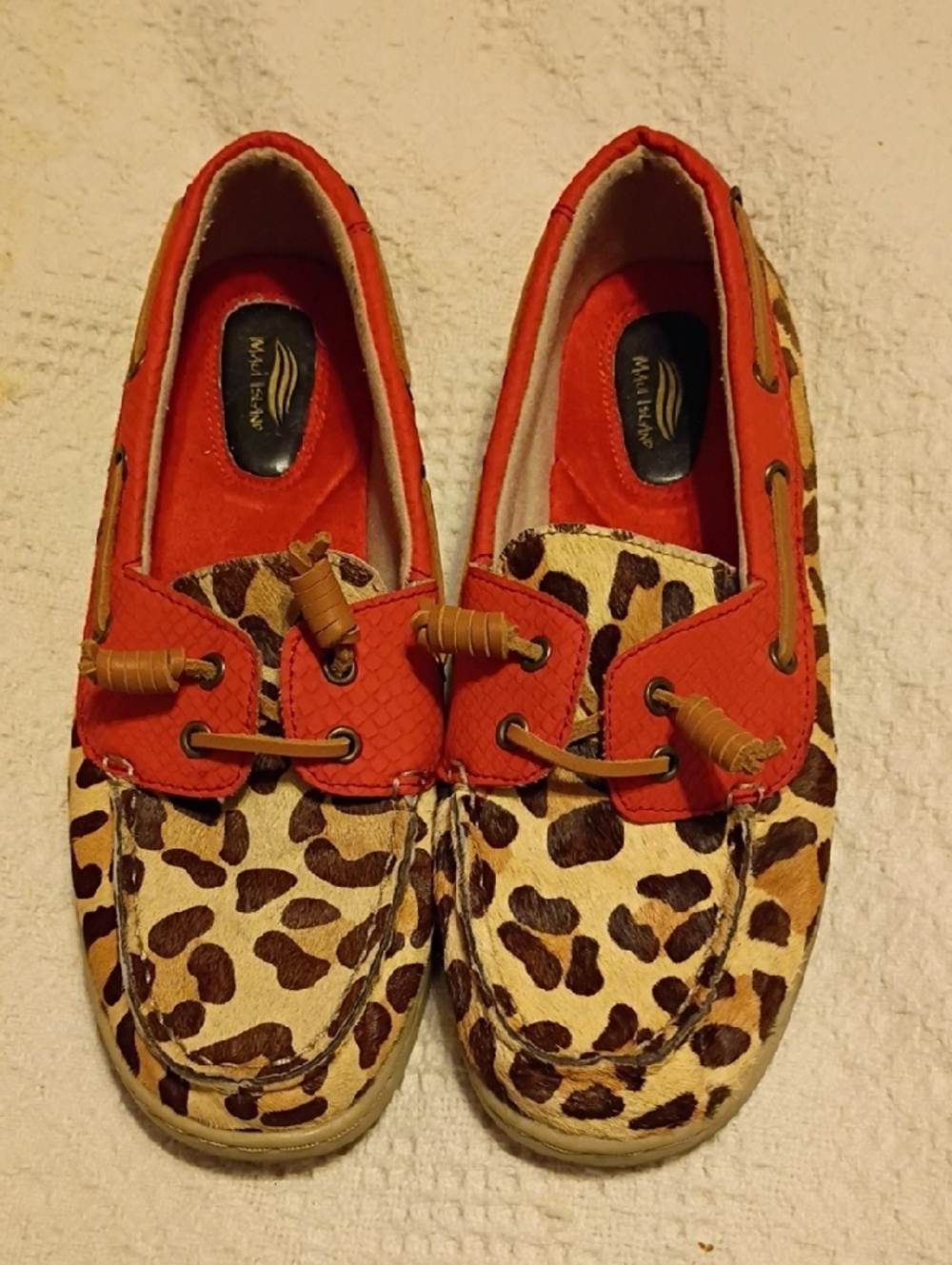 Maui Island Animal Print Driving Loafers with Red Accents
